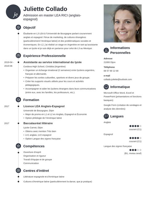 Exemple De Cv Pour Candidature En Master 1 And 2