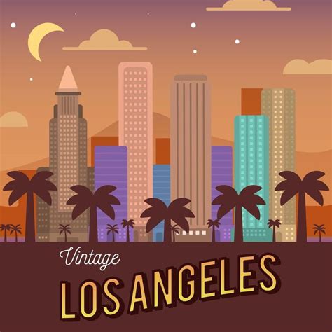 Vintage Los Angeles Skyline Vector Illustration California