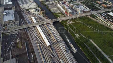 Metra Railroad Yard And Chicago River Downtown Chicago Illinois