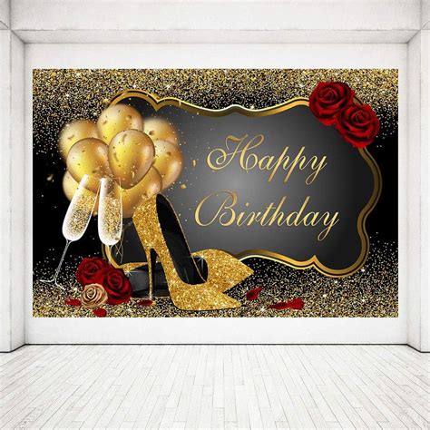 Mehofoto Happy 50th Birthday Backdrop Glitter Gold Balloons And Heels