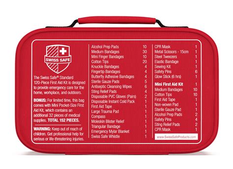 Swiss Safe 2 In 1 First Aid Kit 120 Piece Bonus 32 Piece Mini First