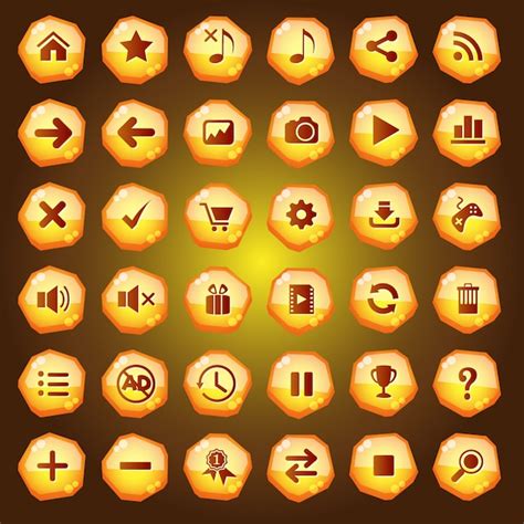 Gui Buttons Icons Set For Game Interfaces Color Yellow Premium Vector