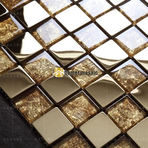 Crystal Glass Mixed Gold Plating Metal Mosaic Tiles EHGM1078 For Bathroom And Kitchen Backspla