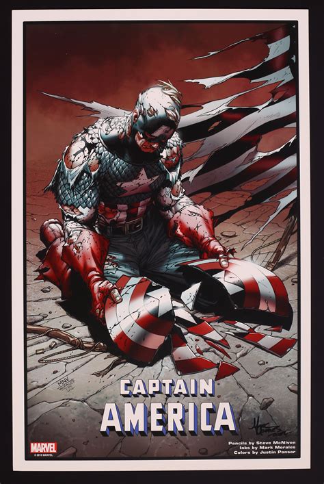 Captain America Print By Steve Mcniven Mark Morales And Justin Ponsor