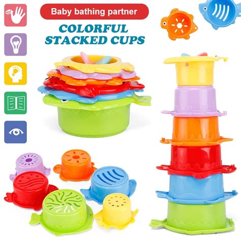 Lnkoo 6pcs Stacking Cup Bath Toys For Baby Toddlers And Kids Stack
