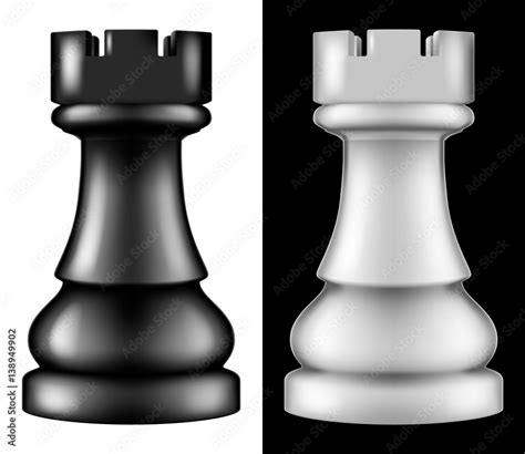Chess Piece Rook Two Versions White And Black Vector Illustration