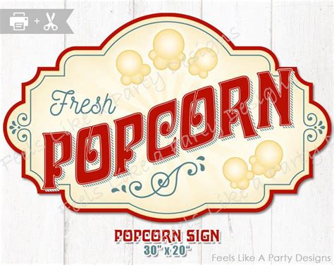Popcorn Sign Diy Instant Download Carnival Sign Printable Carnival