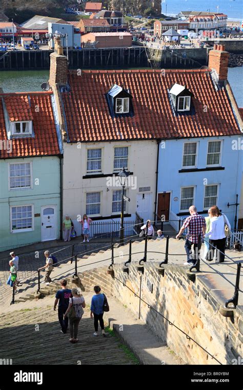 Tourists Nearing The Bottom Of The 199 Steps Whitby North Yorkshire