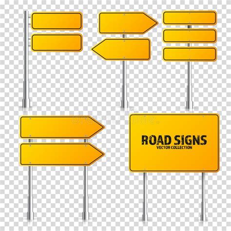 Road Yellow Traffic Signs Set Blank Board With Place For Text Mockup