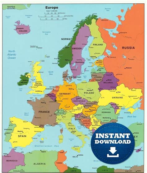 Digital Political Colorful Map Of Europe Ready To Print Map Etsy India