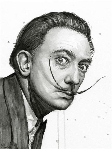 Salvador Dali Portrait Black And White Watercolor Painting By Olga