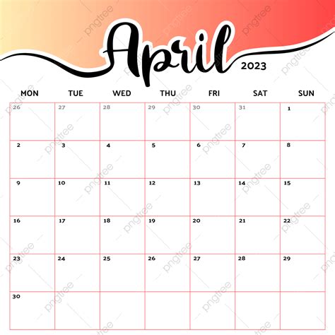 April 2023 Month Calendar Gradient 2023 Month April Png And Vector