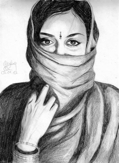 Indian Woman By Qia95 On Deviantart Indian Drawing