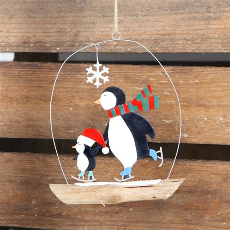 Christmas Skating Penguins Hanging Decoration By Red Berry Apple