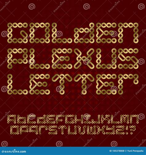 Gold Font Of Twisted Strips English Alphabet With Text Golden Plexus