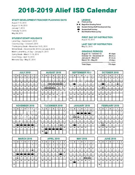 2018 2019 District Calendar Alief Independent School District