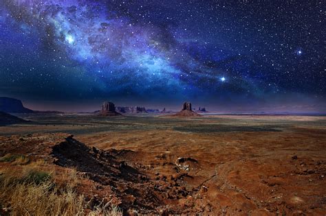 Starry Night Sky Over The Monument Valley Drive The Nation