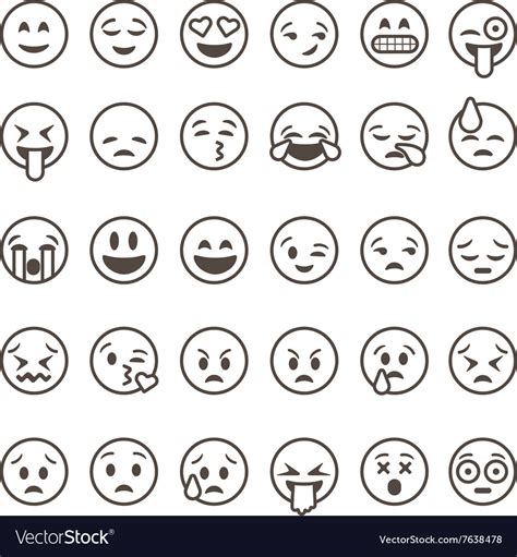 Set Of Outline Emoticons Emoji Isolated Royalty Free Vector