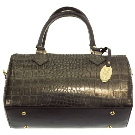 Giordano Italian Made Crocodile Embossed Bronze Leather Satchel Handbag