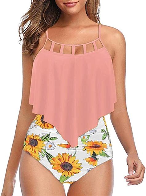 Women Retro High Waist Bikini Sunflower Bathing Suit Flounce Ruffle