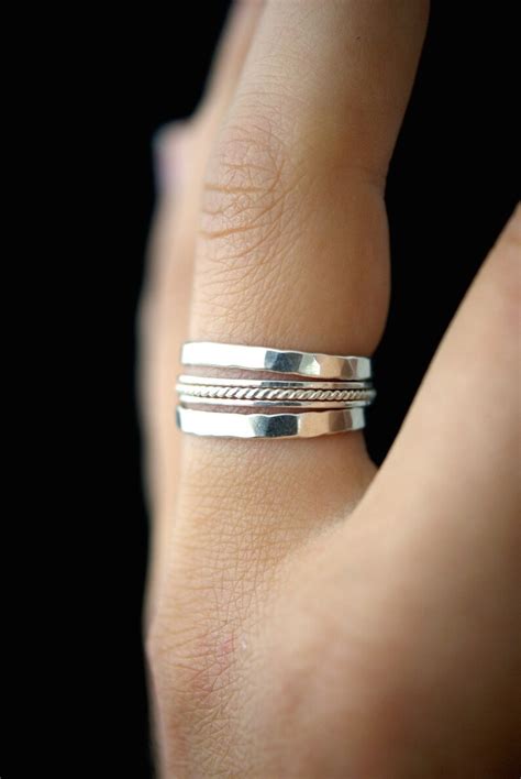 Sterling Silver Twist Stacking Ring Set Of 5 Silver Stacking Etsy