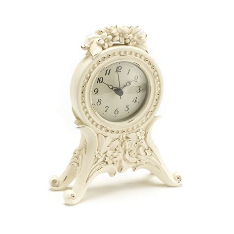 Decorative Floral Mantle Clock In Shabby Chic Distressed Cream With