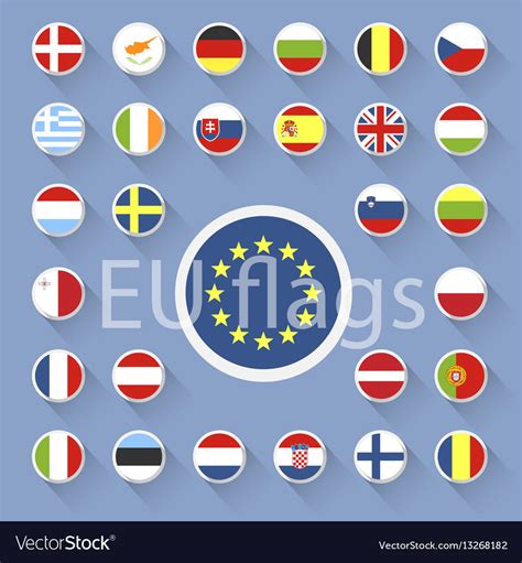 Set Of European Union Flags Flat Design Royalty Free Vector
