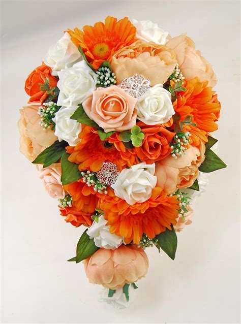 Orange Gerbera Antique Peach Silk Peony And Rose Bridal Shower Bouquet
