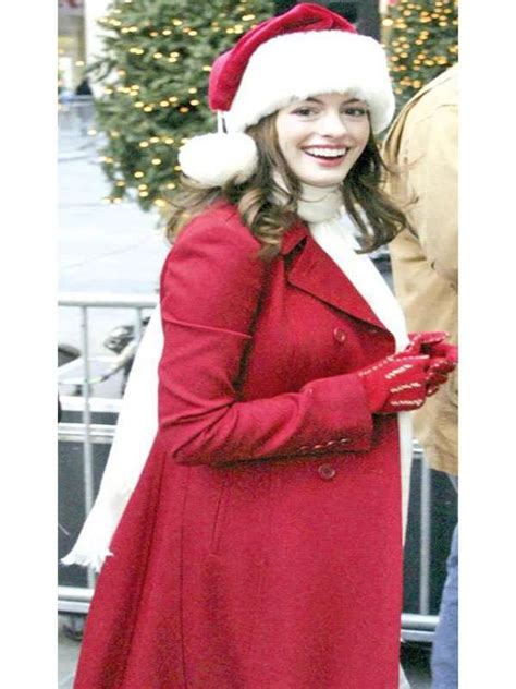 Anne Hathaway Red Christmas Trench Coat