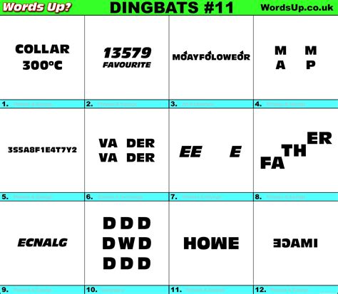 Just choose level whish you need and you can find the answer. Words Up? Dingbat Puzzles #11 | Over 650 Dingbats!