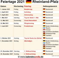 05 / 52 tag des jahres : Feiertage Rheinland-Pfalz 2020, 2021 & 2022 (mit ...