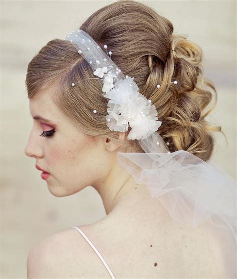 Wedding Veil Tie Headband Of Net And Vintage Flowers Wedding Hair