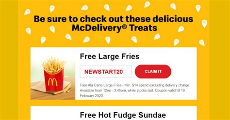 Free 6pcs mcnuggets place an order now with the promo code to enjoy free 6pc mcnuggets! 16 Jan-19 Feb 2020: McDonald's McDelivery Promo Codes - SG ...