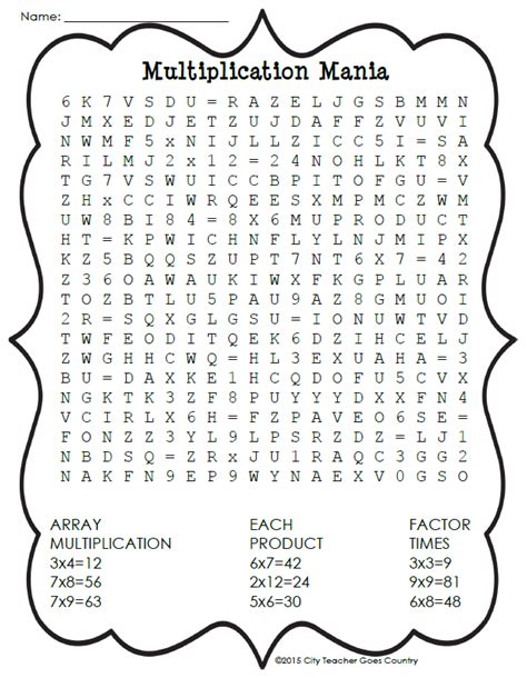 City Teacher Goes Country Multiplication Word Search Freebie
