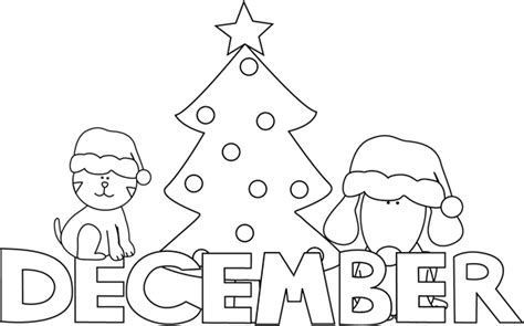 Black And White Month Of December Christmas Pets Clip Art Black And