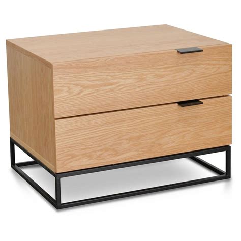 Natural Oak Bedside Table With Matte Black Finishes The Gilded Pear