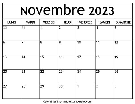 Calendrier Novembre 2023 à Imprimer Time Management Tools By Axnent