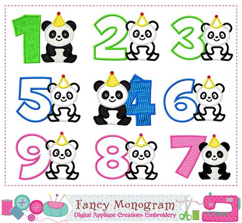 Panda Numbers Applique Design Panda Numbers Embroidery Etsy