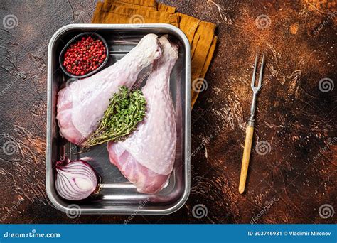 Raw Turkey Legs Drumsticks Poultry Meat Dark Background Stock Image Image Of Dinner Cutting