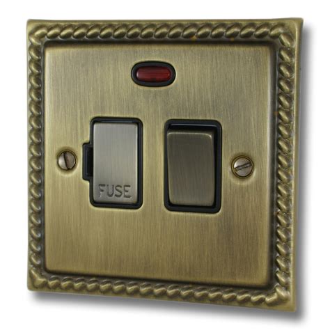 Gh Mab327 Georgian Antique Brass Switched Fused Spur With Neon