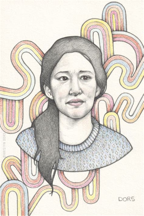 A Portrait Drawing Of A Woman With Long Dark Hair And A Blue Patterned