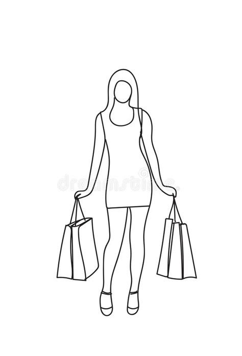 Silhouette Woman Holding Shopping Bags Isolated Doodle Female Sales