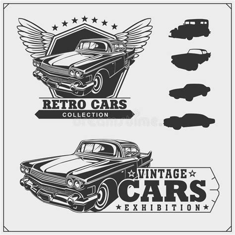 Vintage Cars Set Retro Cars Garage Classic Muscle Cars Labels