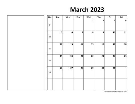 Printable March 2023 Calendar Box And Lines For Notes Free Calendar