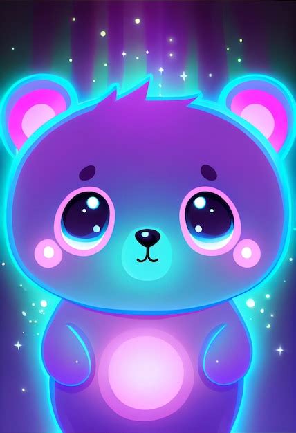 Lindo Oso Kawaii Que Brilla Intensamente Ai Generativo Colorido Foto