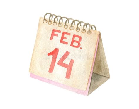 Watercolor Cute Desk Calendar With 14th February Date Hand Drawn