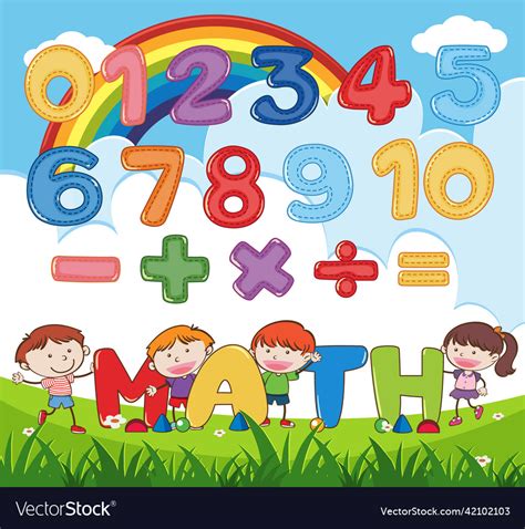 Counting Number 0 To 9 And Math Symbols For Kids Vector Image