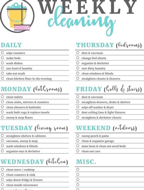 Printable Weekly Cleaning Checklist In 2020 Cleaning Schedule