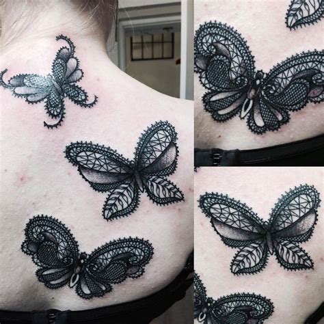 Lace Butterfly Tattoos On The Upper Back