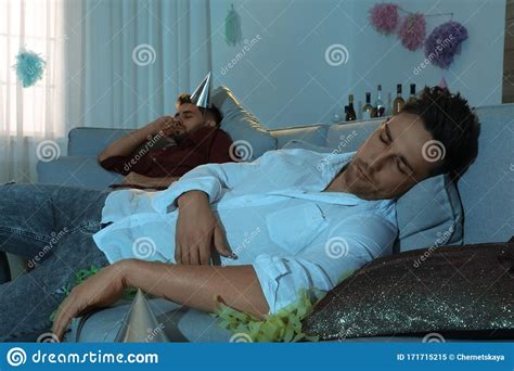 Drunk Men Sleeping On Sofa After Party Stock Image Image Of Living Friends 171715215